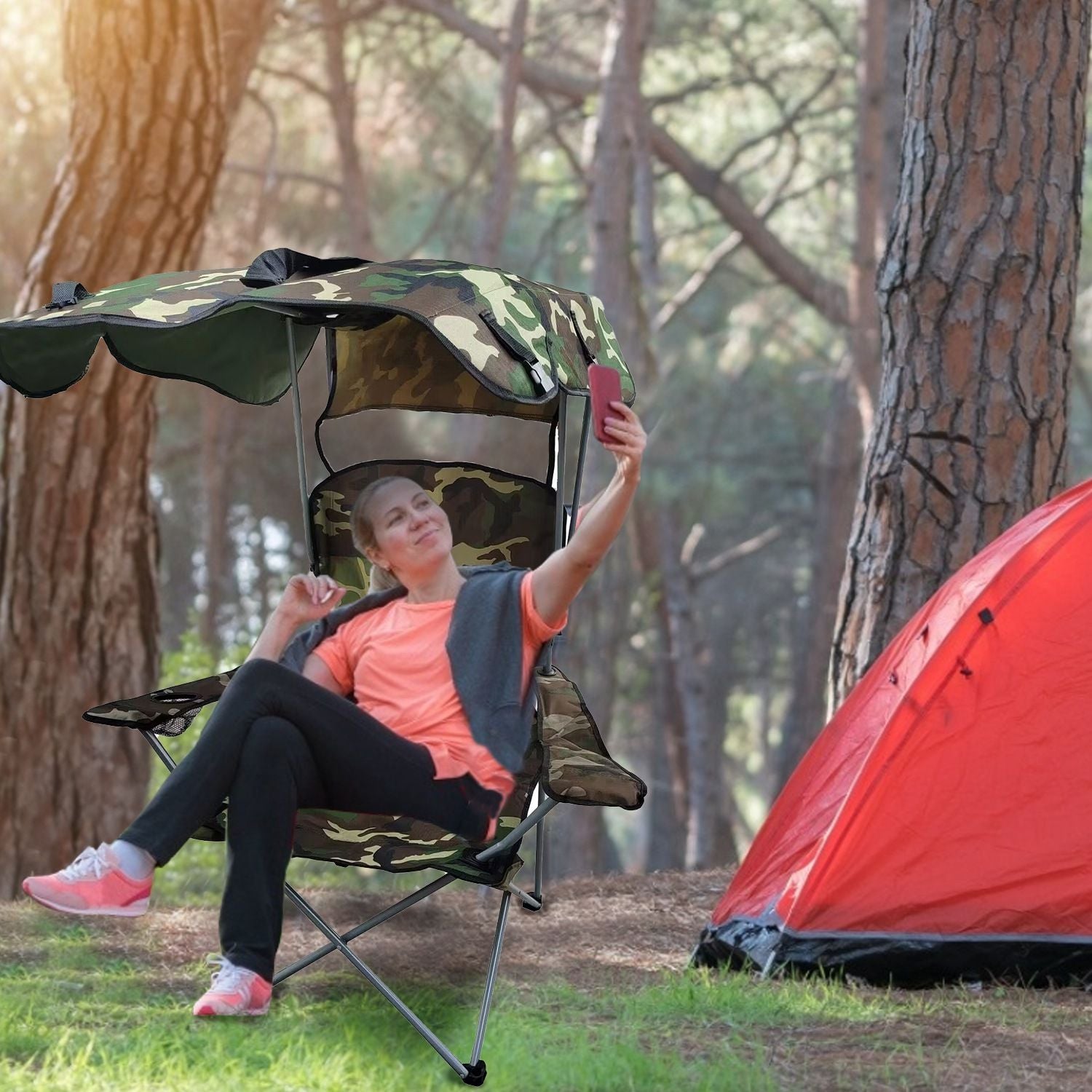 Foldable Beach Canopy Chair Sun Protection Camping Lawn Canopy Chair 330LBS Load Folding Seat - Discount Msrp 