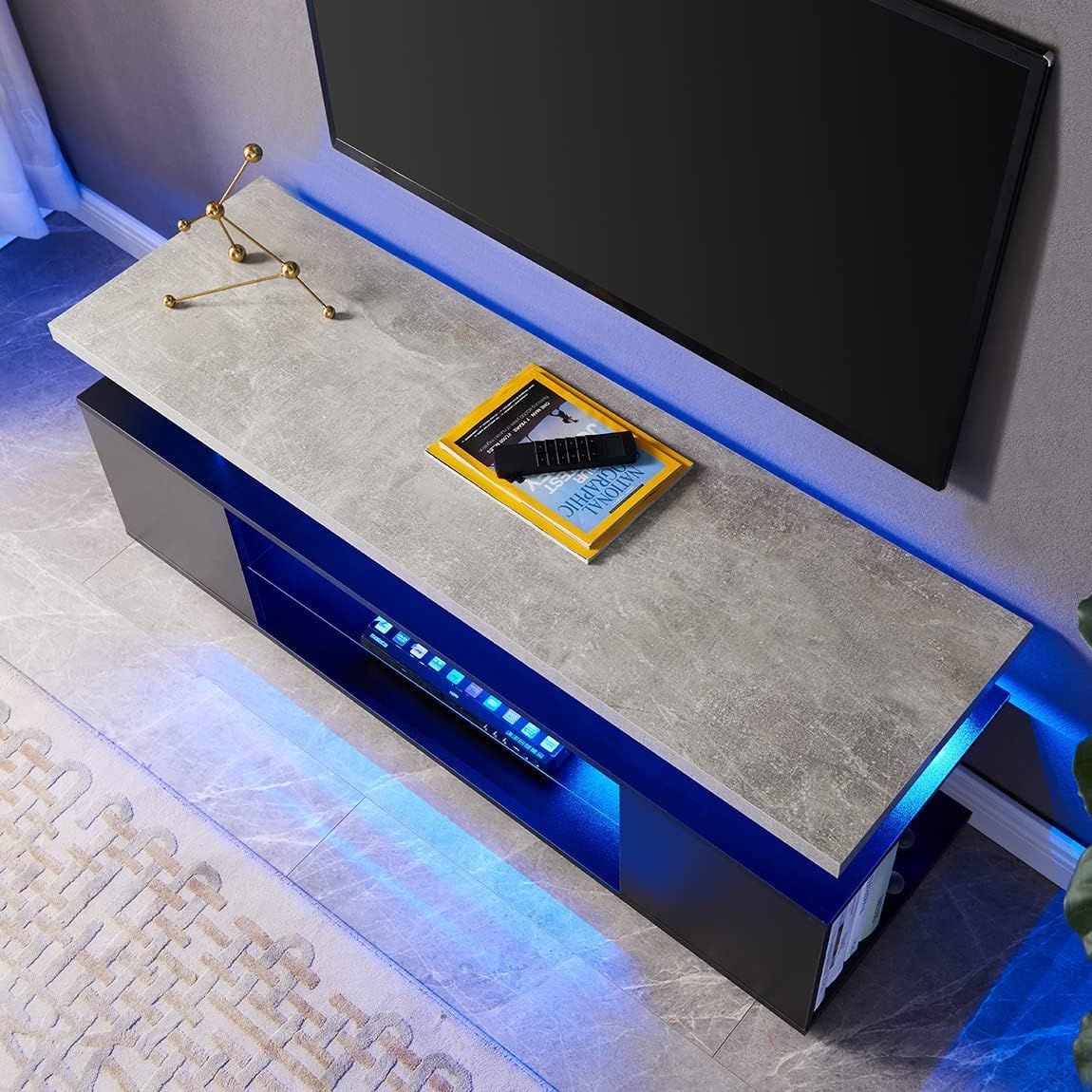 TV Stand for 65 Inch TV LED Gaming Entertainment Center Media Storage Console Table with Large Side Cabinet for Living Room( Black+Gray) - Discount Msrp 
