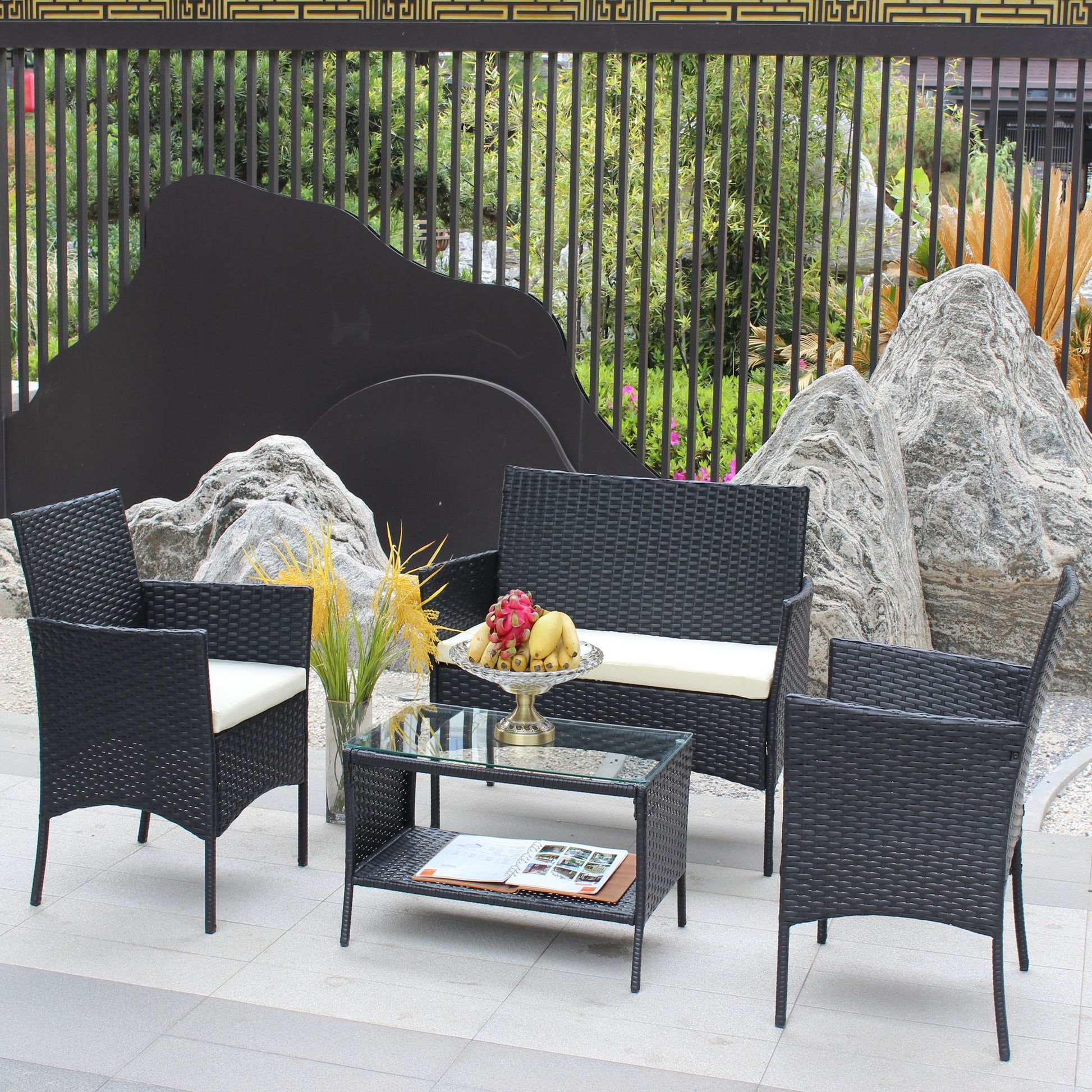 4 PC Rattan Patio Furniture Set Outdoor Patio Cushioned Seat Wicker Sofa - Discount Msrp 