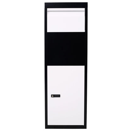 Package Delivery Box, 14'' x 11.3'' x 42'', Galvanized Steel Parcel Mailbox w/Code Lock & Mounting Hardware, for Outdoor Porch, Curbside, Black and White - Discount Msrp 