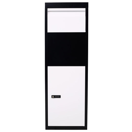 Package Delivery Box, 14'' x 11.3'' x 42'', Galvanized Steel Parcel Mailbox w/Code Lock & Mounting Hardware, for Outdoor Porch, Curbside, Black and White - Discount Msrp 