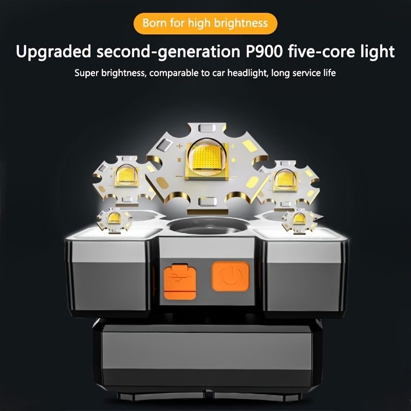5 LED USB Rechargeable Headlamp; Portable Built-in 18650 Battery Head Flash Light; Waterproof For Expedition Outdoor Camping Fishing - Discount Msrp 