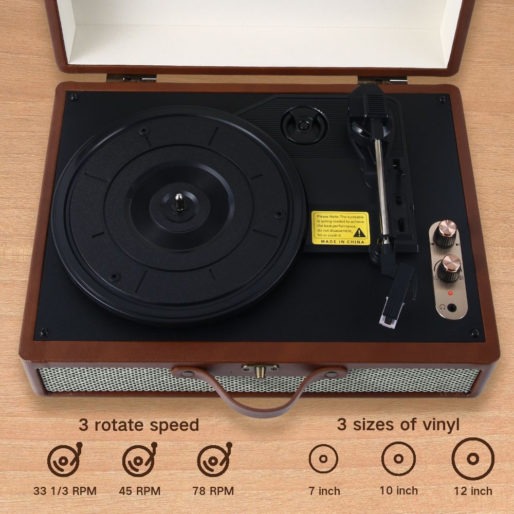 Portable Vinyl record player S350,with 2 Stereo Speakers, Wireless 3-Speed 33/45/78RPM, Support Headphone Jack/USB/AUX-IN/RCA-Out/Recording - Discount Msrp 