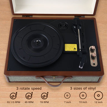 Portable Vinyl record player S350,with 2 Stereo Speakers, Wireless 3-Speed 33/45/78RPM, Support Headphone Jack/USB/AUX-IN/RCA-Out/Recording - Discount Msrp 