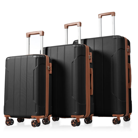 Luggage Sets 3 Piece, Hard shell ABS Lightweight Durable Suitcases with Double Spinner Wheels 20/24/28 Inch (Black Brown) - Discount Msrp 