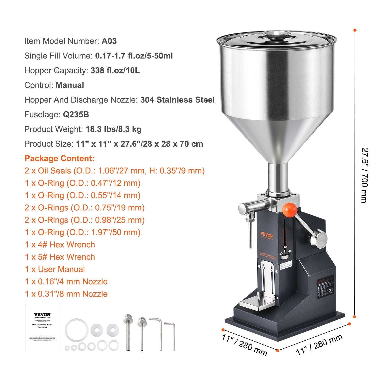 VEVOR Manual Paste Liquid Filling Machine, 5-50ml Bottle Filler, Adjustable Bottle Filling Machine, Stainless Steel Liquid Filler with Hopper for Milk Water Juice Essential Oil Shampoo Cosmetic Honey - Discount Msrp 