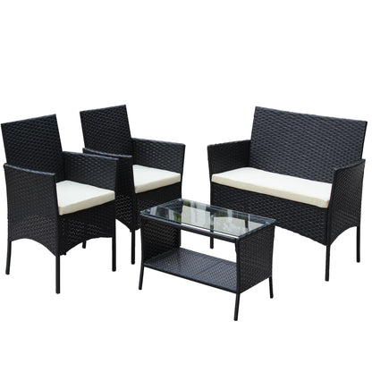 4 PC Rattan Patio Furniture Set Outdoor Patio Cushioned Seat Wicker Sofa - Discount Msrp 
