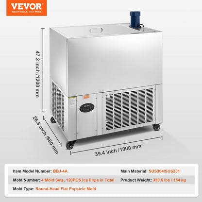 VEVOR Commercial Popsicle Machine 4 Mold Set - 120 PCS Ice Pops Making Machine - Discount Msrp 