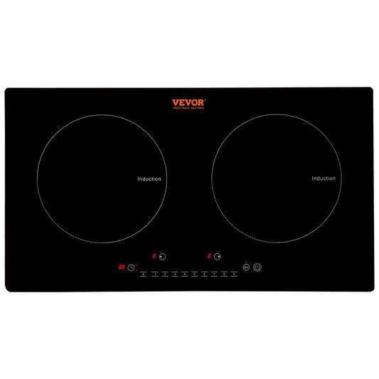 VEVOR Electric Cooktop, 2 Burners, 24'' Induction Stove Top, Built-in Magnetic Cooktop 1800W, 9 Heating Level Multifunctional Burner, LED Touch Screen w/ Child Lock & Over-Temperature Protection - Discount Msrp 