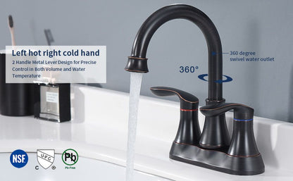 2-Handle 4-Inch Oil Rubbed Bronze Bathroom Faucet, Bathroom Vanity Sink Faucets with Pop-up Drain and Supply Hoses - Discount Msrp 