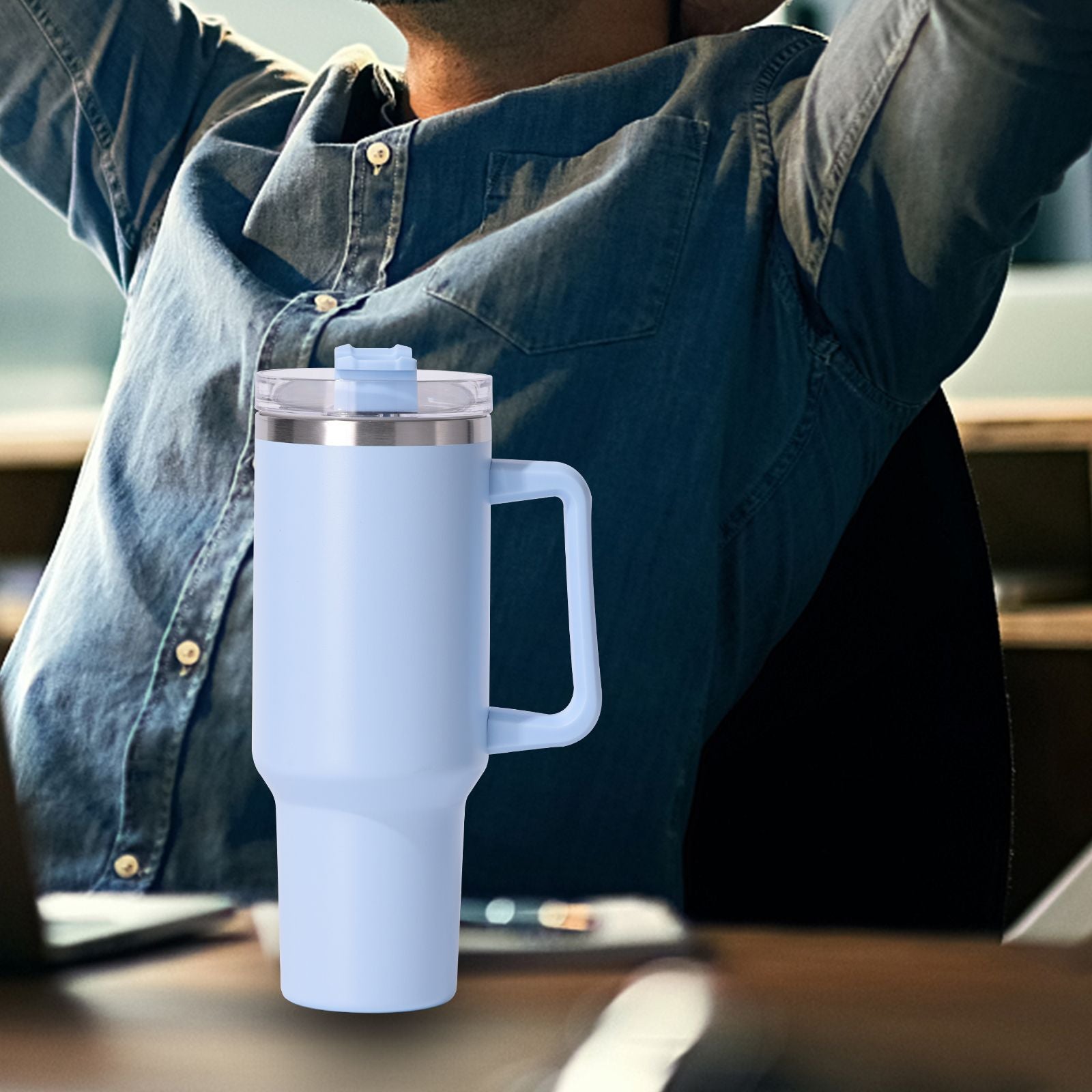 40oz large capacity tumbler, With Handle And Straw Lid, Insulated Reusable Stainless Steel Water Bottles Travel Mug Coffee Cup car cup water cup For Men Women Outdoor Camping Driving, gift - Discount Msrp 