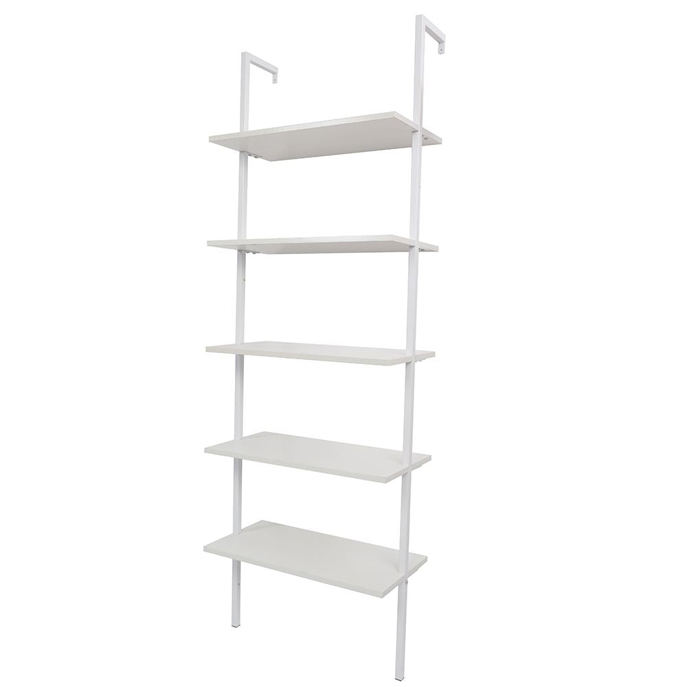 5-Shelf Wood Ladder Bookcase with Metal Frame Industrial 5-Tier Modern Ladder Shelf - Discount Msrp 