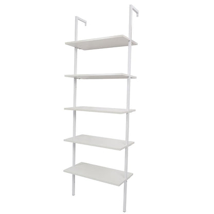 5-Shelf Wood Ladder Bookcase with Metal Frame Industrial 5-Tier Modern Ladder Shelf - Discount Msrp 