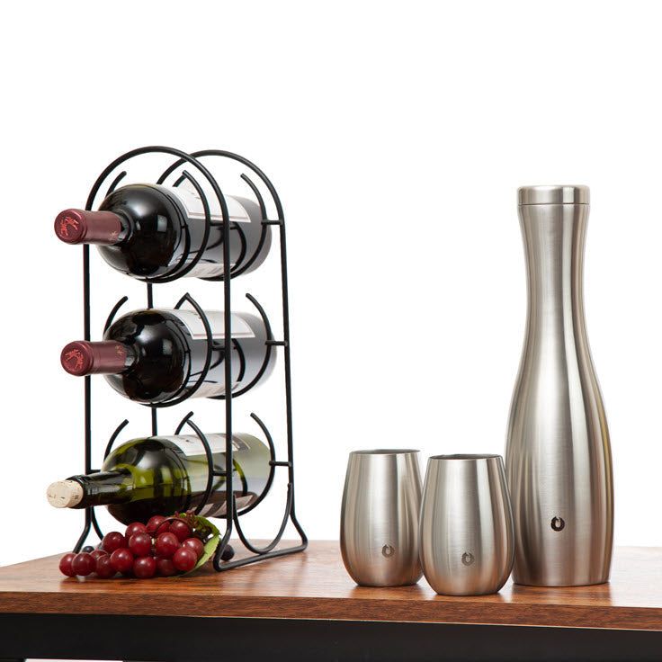Stainless Steel Carafe and Wine Glass Set, Steel - Discount Msrp 