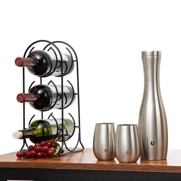 Stainless Steel Carafe and Wine Glass Set, Steel - Discount Msrp 