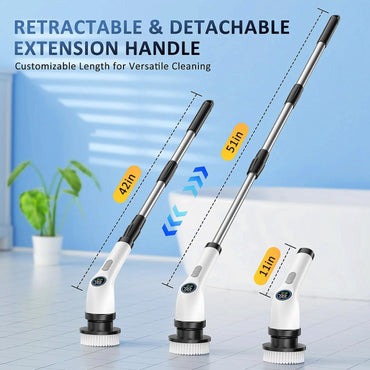 Electric Spin Scrubber,Cordless Cleaning Brush, Extendable Handle, 7 Replaceable Heads,White - Discount Msrp 