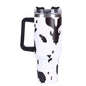 40oz 5D cowprint Insulated Tumbler With Handle And Straw Lid Portable Large Capacity water bottle, Heat preservation,304 Stainless Steel Cup For Outdoor Sports, Travel & Camping Birthday Gift - Discount Msrp 