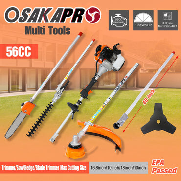 5 in 1 Multi-Functional Trimming Tool, 56CC 2-Cycle Garden Tool System with Gas Pole Saw, Hedge Trimmer, Grass Trimmer, and Brush Cutter EPA Compliant - Discount Msrp 