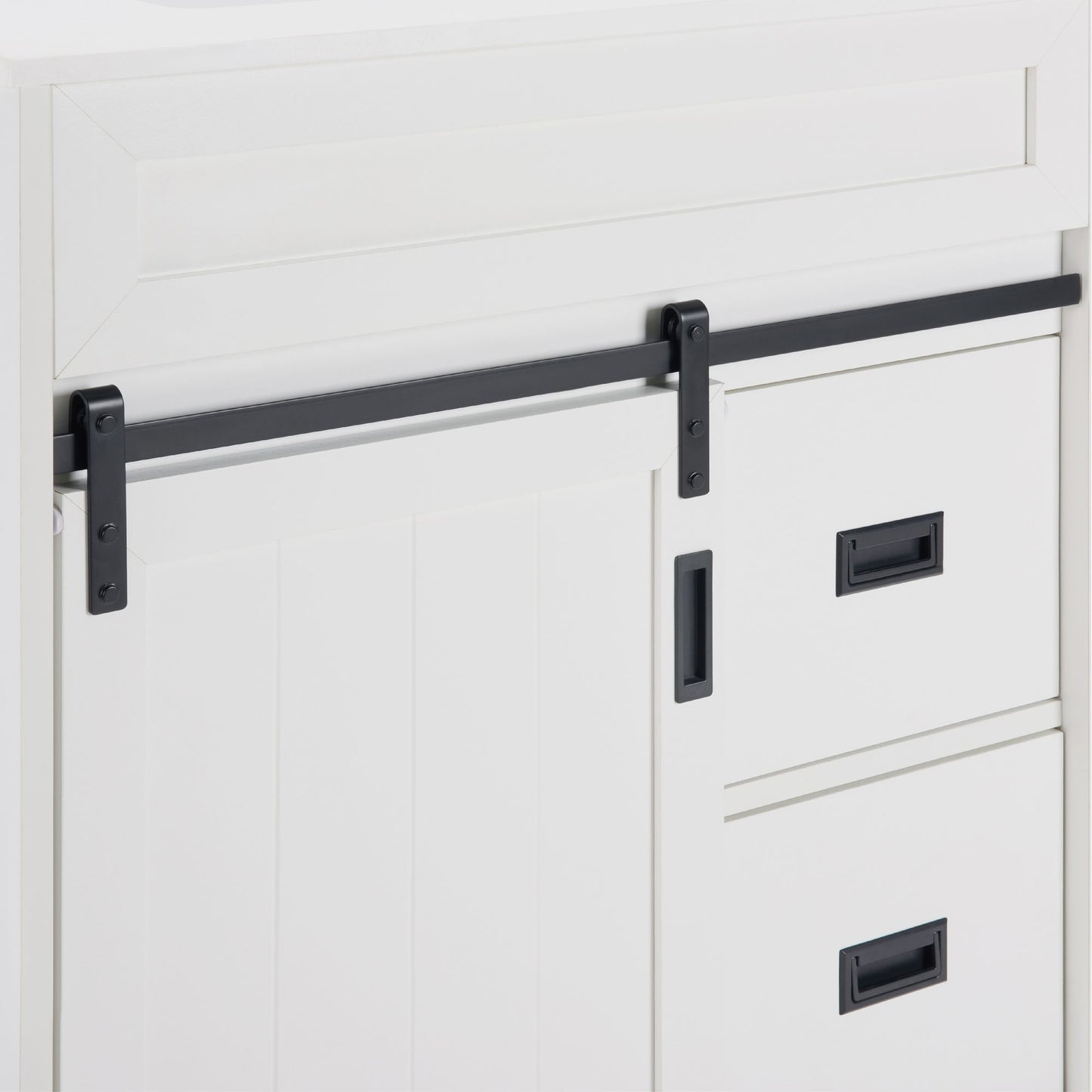 [VIDEO provided]30" Bathroom Vanity with Single Sink Combo, Farmhouse Undermount Bathroom Sink Cabinet with Sliding Barn Doors and 2 Drawers, Freestanding Bathroom Vanities,White - Discount Msrp 