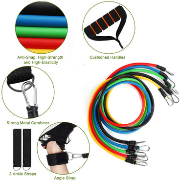 11Pcs Resistance Bands Set Fitness Workout Tubes Exercise Tube Bands Up to 100lbs - Discount Msrp 