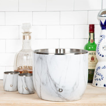 Extra Large Ice Bucket with Lid and Ice Scoop, Marble - Discount Msrp 