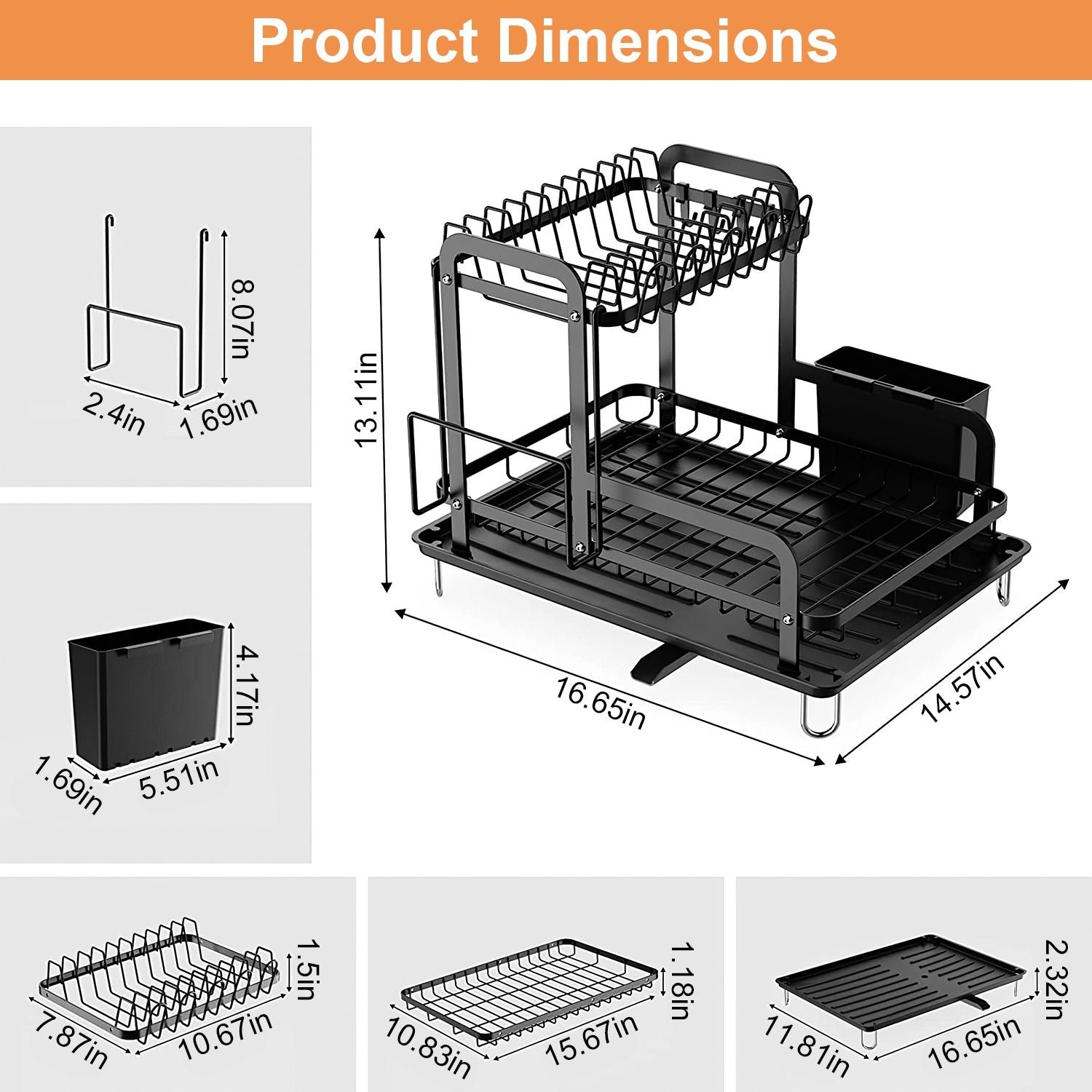 2-Tier Dish Drying Rack for Kitchen Counter Space Saving Rustproof Dish Rack with Drainboard Detachable Kitchen Drainer Organizer Set - Discount Msrp 