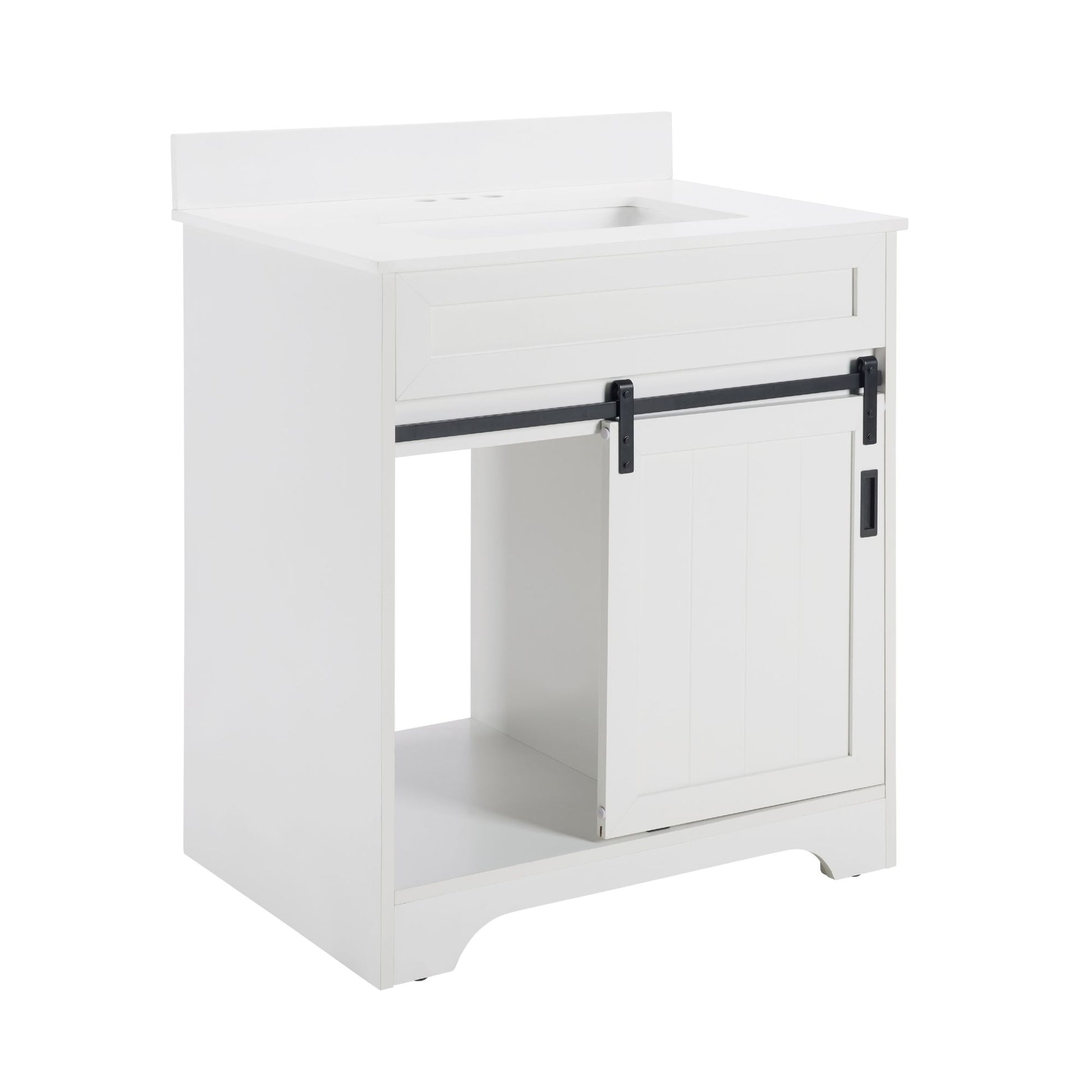 [VIDEO provided]30" Bathroom Vanity with Single Sink Combo, Farmhouse Undermount Bathroom Sink Cabinet with Sliding Barn Doors and 2 Drawers, Freestanding Bathroom Vanities,White - Discount Msrp 