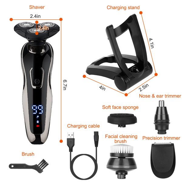 5 In 1 Electric Razor Shaver Rechargeable Cordless Head Beard Trimmer Shaver Kit IPX6 Waterproof Dry Wet Grooming Kit - Discount Msrp 