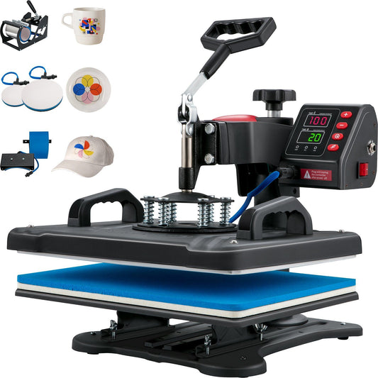 VEVOR Heat Press, 5 in 1 Heat Press Machine Machine 12x15, Clamshell Sublimation Transfer Printer Fast Heat-up, Digital Precise Temperature Control, Vinyl Heat Press for T-Shirt Plate Mug Cup, 900W - Discount Msrp 