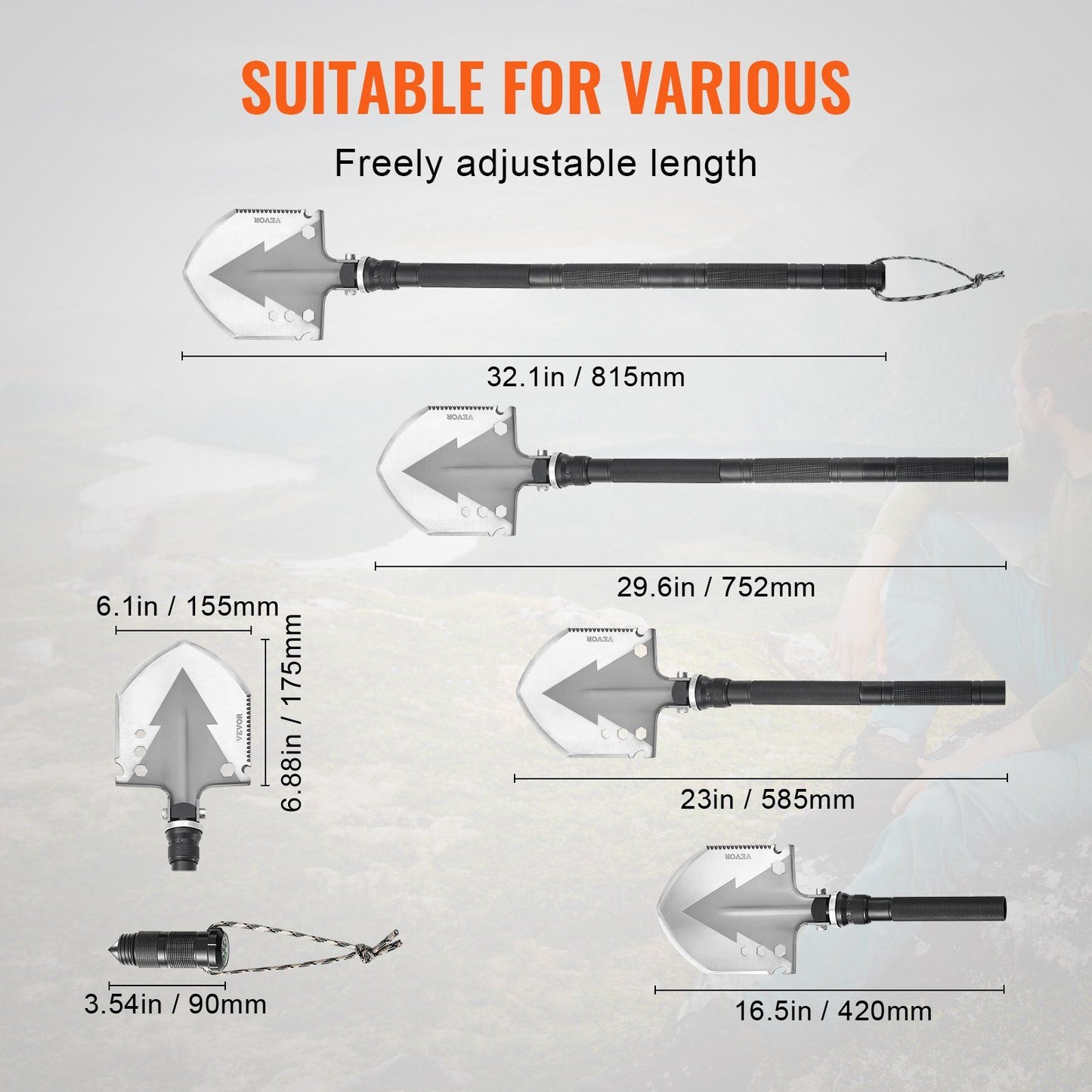 Survival Shovel 11 in 1 Camping Shovel Folding Multitool Portable Compact - Discount Msrp 