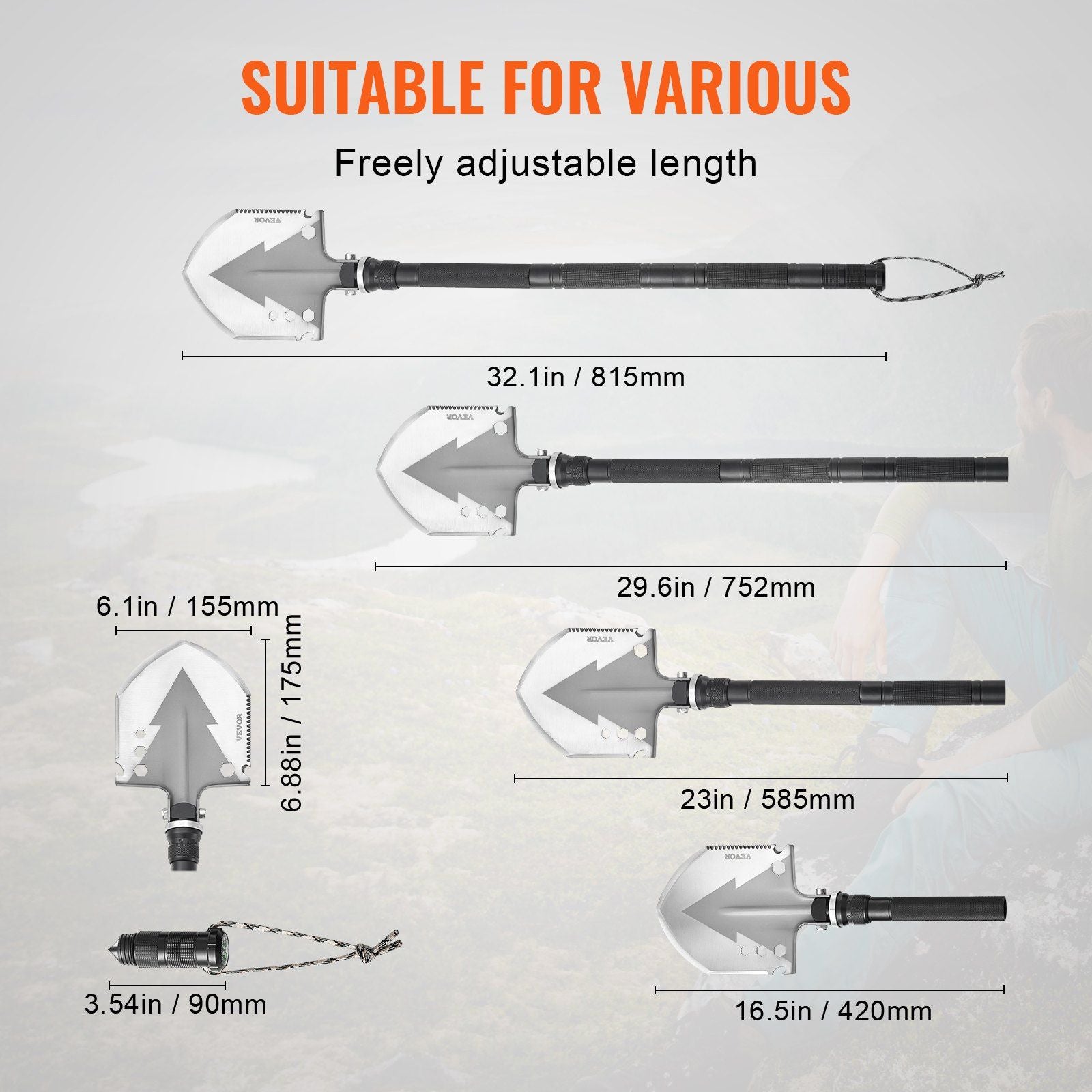 Survival Shovel 11 in 1 Camping Shovel Folding Multitool Portable Compact - Discount Msrp 