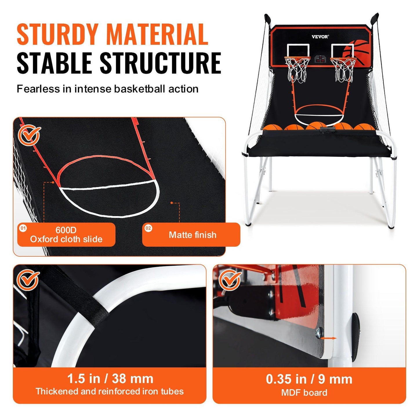 VEVOR Foldable Basketball Arcade Game, 2 Player Indoor Basketball Game, Home Dual Shot Sport with 5 Balls, 8 Game Modes, Electronic Scoreboard, and Inflation Pump, for Kids, Adults (Black & White) - Discount Msrp 