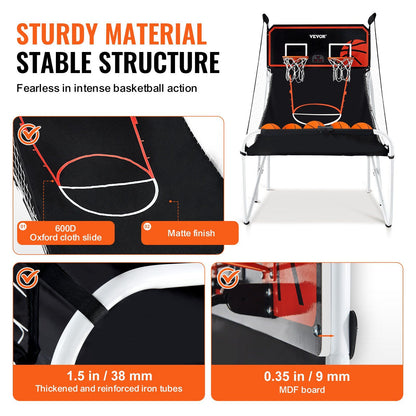 VEVOR Foldable Basketball Arcade Game, 2 Player Indoor Basketball Game, Home Dual Shot Sport with 5 Balls, 8 Game Modes, Electronic Scoreboard, and Inflation Pump, for Kids, Adults (Black & White) - Discount Msrp 