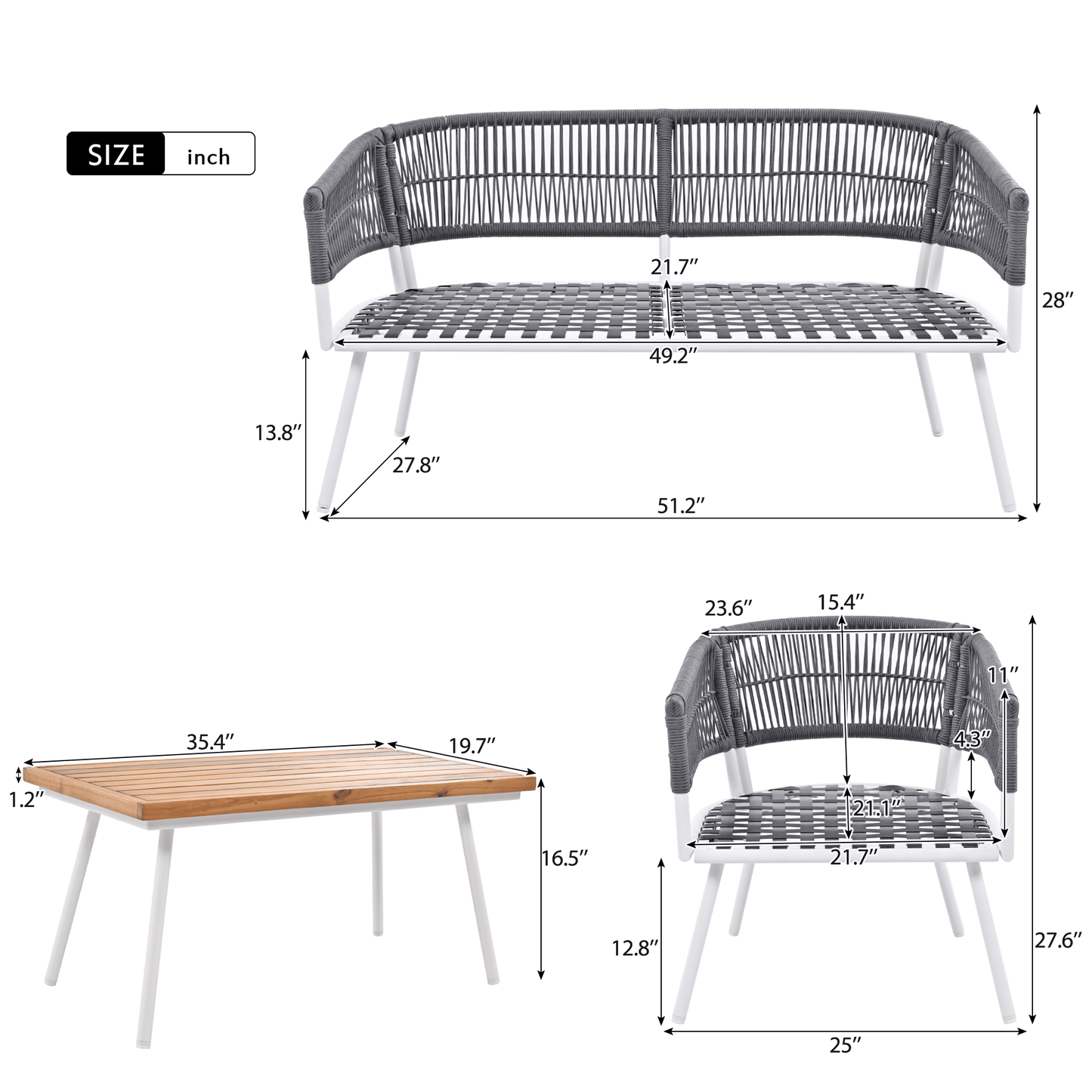 4-Piece Patio Furniture Set, Outdoor Furniture with Acacia Wood Table, Patio Conversation Set with Deep Seating & Thick Cushion for Backyard Porch Balcony - Discount Msrp 