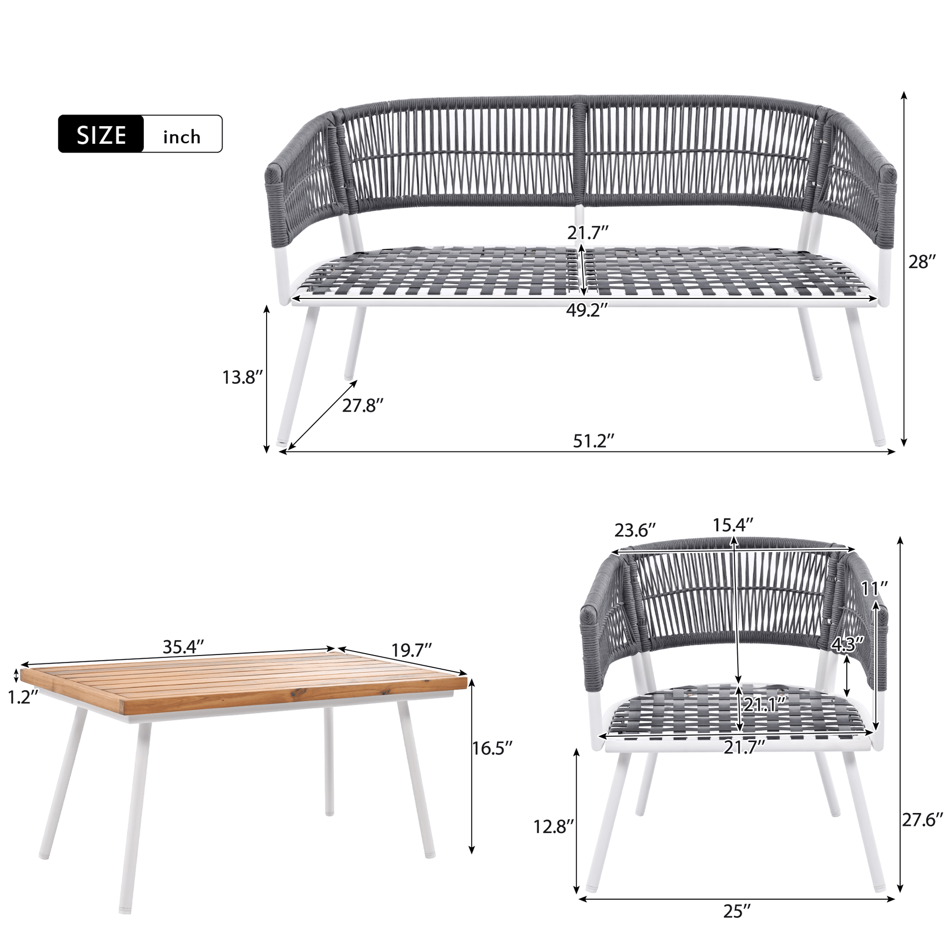 4-Piece Patio Furniture Set, Outdoor Furniture with Acacia Wood Table, Patio Conversation Set with Deep Seating & Thick Cushion for Backyard Porch Balcony - Discount Msrp 