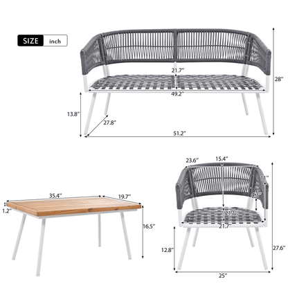 4-Piece Patio Furniture Set, Outdoor Furniture with Acacia Wood Table, Patio Conversation Set with Deep Seating & Thick Cushion for Backyard Porch Balcony - Discount Msrp 