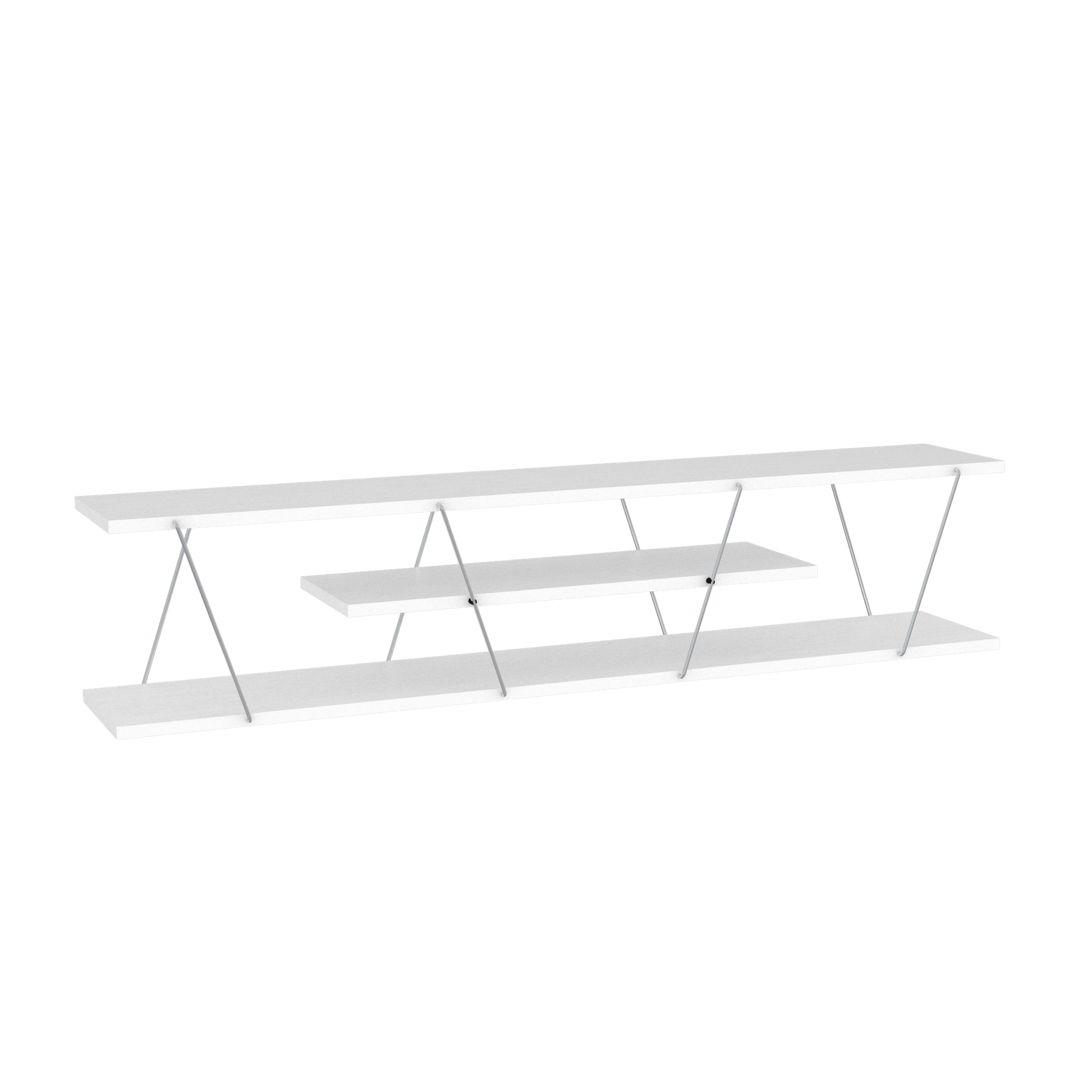 FurnisHome Store Tars Mid Century Modern Tv Stand 4 Shelves Open Storage Metal Cords Entertainment Centre 56 inch Low Tv Unit, White/Chrome - Discount Msrp 