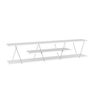 FurnisHome Store Tars Mid Century Modern Tv Stand 4 Shelves Open Storage Metal Cords Entertainment Centre 56 inch Low Tv Unit, White/Chrome - Discount Msrp 