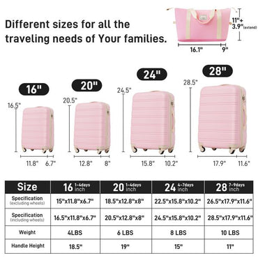 Hardshell Luggage Sets 4 pcs + Bag Spinner Suitcase with TSA Lock Lightweight-16"+20"+24"+28" Luggages - Discount Msrp 