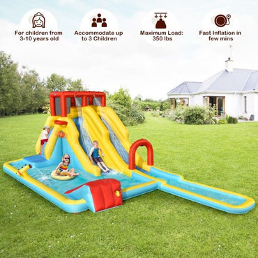 Inflatable Dual Slide Water Park Climbing Bouncer with 735W Air Blower - Discount Msrp 