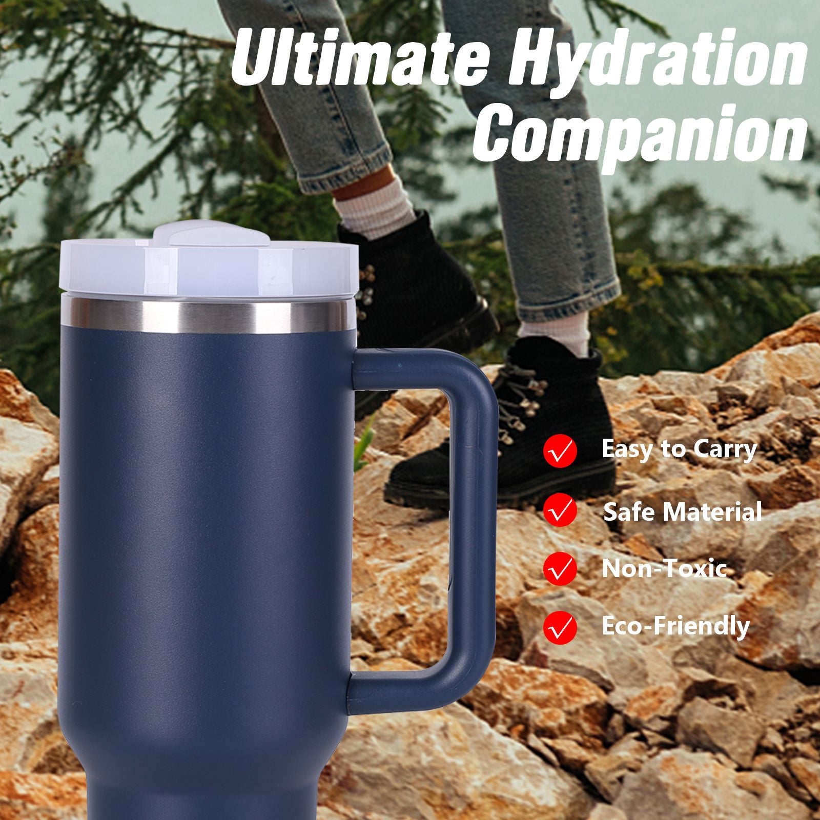 40oz V2 large capacity tumbler, With Handle And Straw Lid, Insulated Reusable Stainless Steel Water Bottles Travel Mug Coffee Cup car cup water cup For Men Women Outdoor Camping Driving, gift - Discount Msrp 