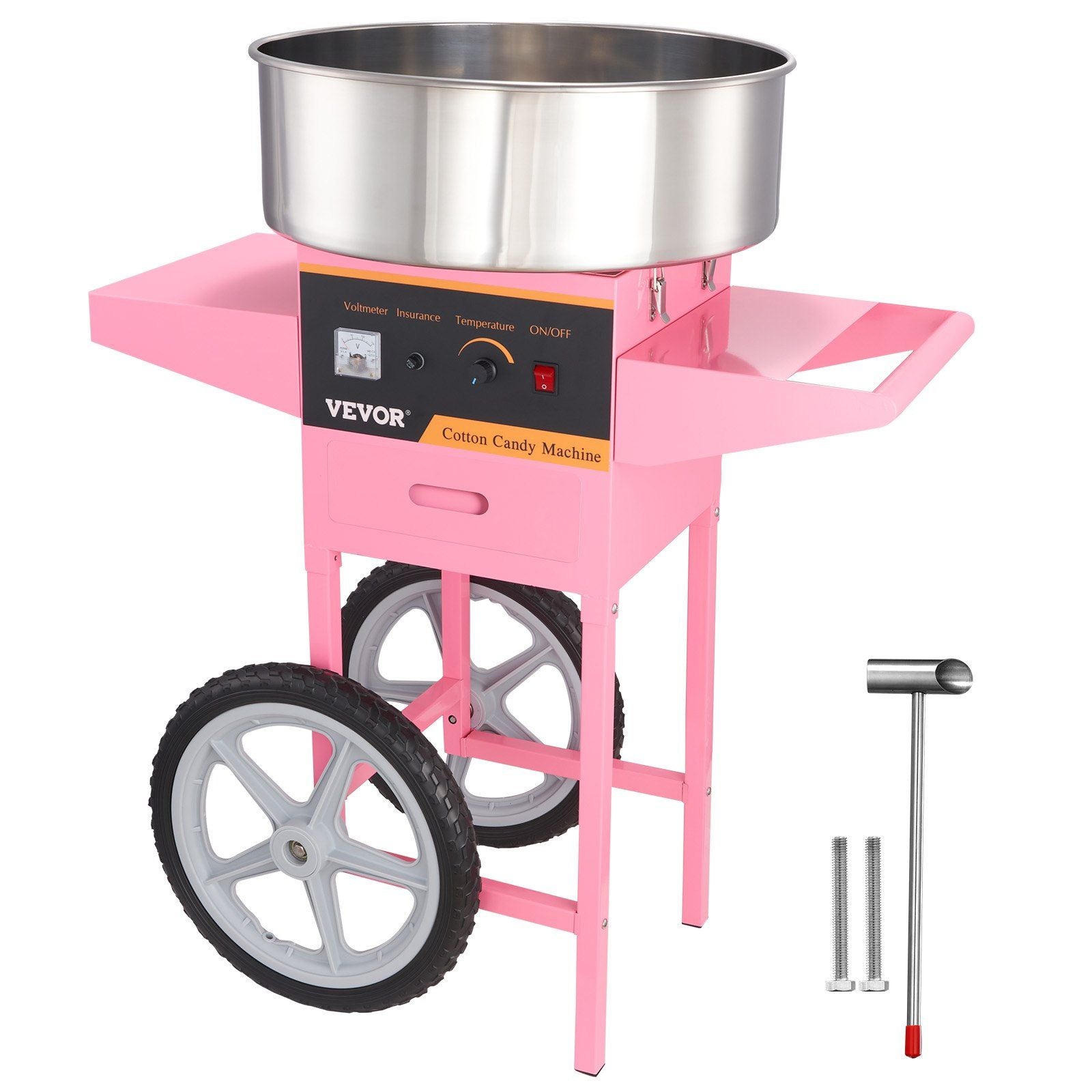 VEVOR Electric Cotton Candy Machine with Cart, 1000W Commercial Floss Maker with Stainless Steel Bowl, Sugar Scoop and Drawer, Perfect for Home, Kids Birthday, Family Party, Pink - Discount Msrp 