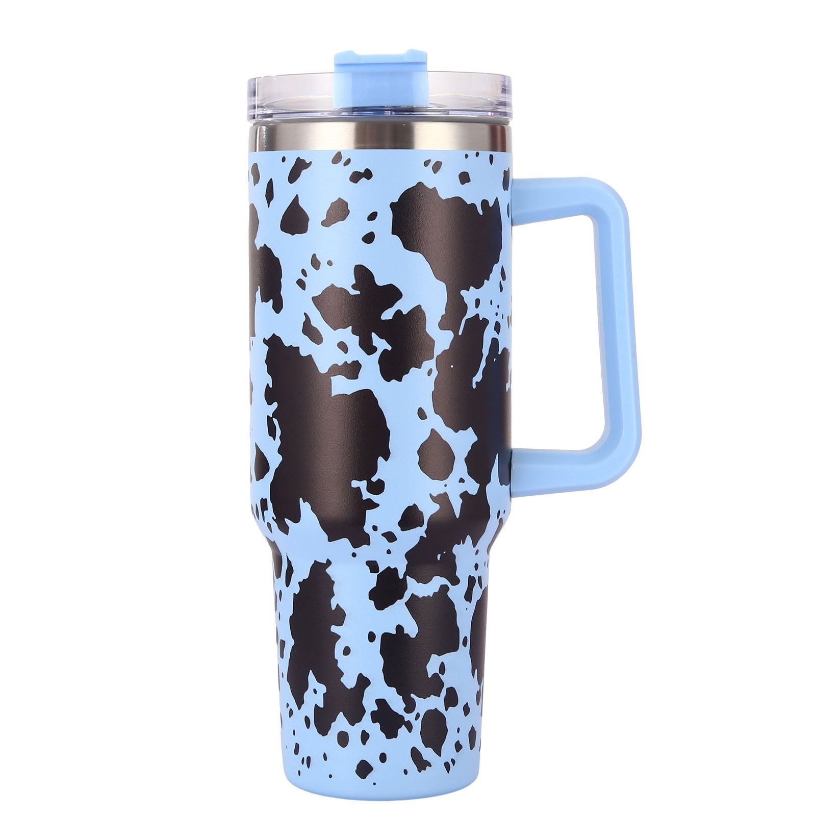 40oz 5D cowprint Insulated Tumbler With Handle And Straw Lid Portable Large Capacity water bottle, Heat preservation,304 Stainless Steel Cup For Outdoor Sports, Travel & Camping Birthday Gift - Discount Msrp 