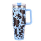 40oz 5D cowprint Insulated Tumbler With Handle And Straw Lid Portable Large Capacity water bottle, Heat preservation,304 Stainless Steel Cup For Outdoor Sports, Travel & Camping Birthday Gift - Discount Msrp 