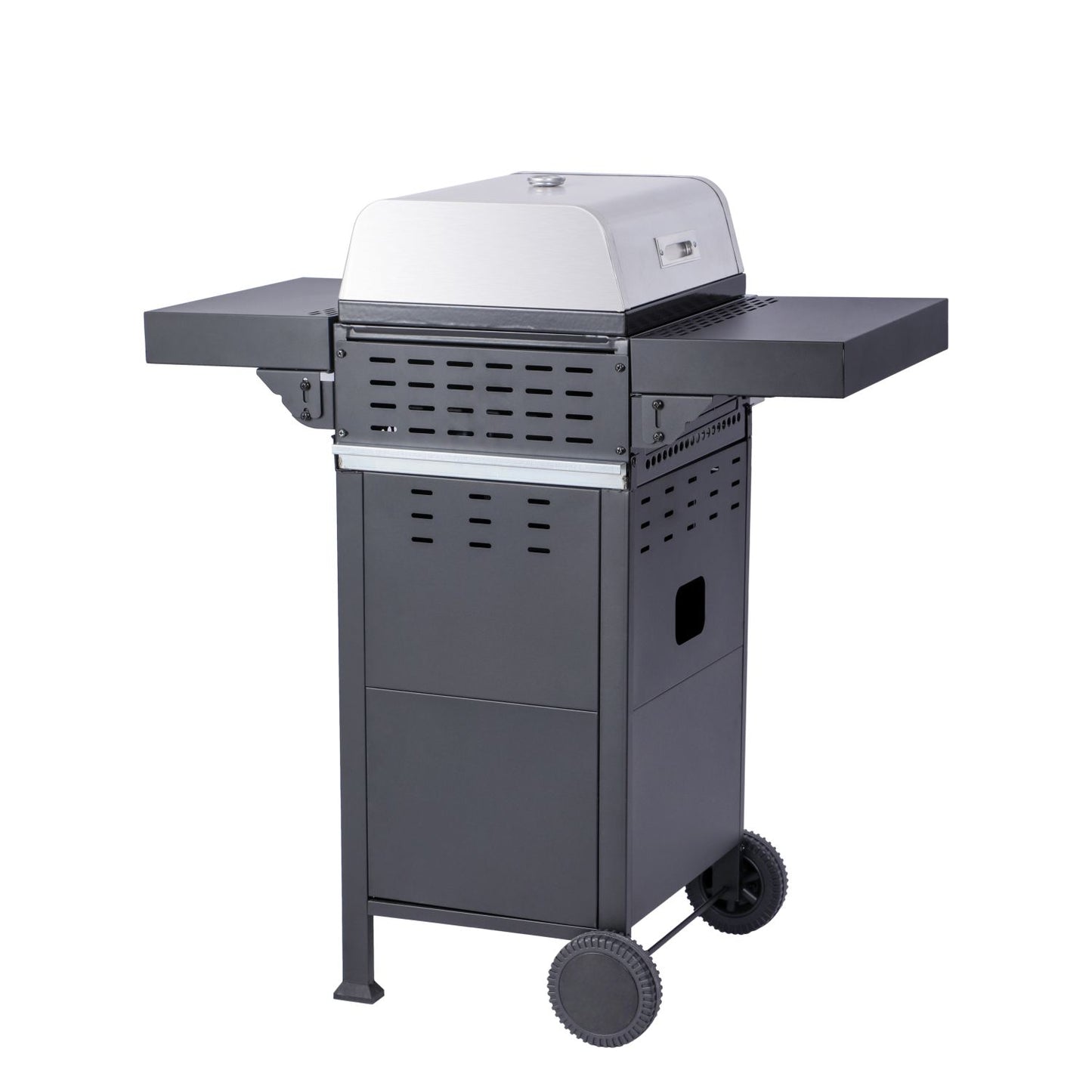 2-Burner Propane Gas BBQ Grill, Pizza Box, 24600BTU Output With Wire Enamel Cooking Grids For Outdoor Barbecue, Foldable Side Table, Hanging Basket, Stainless Steel - Discount Msrp 