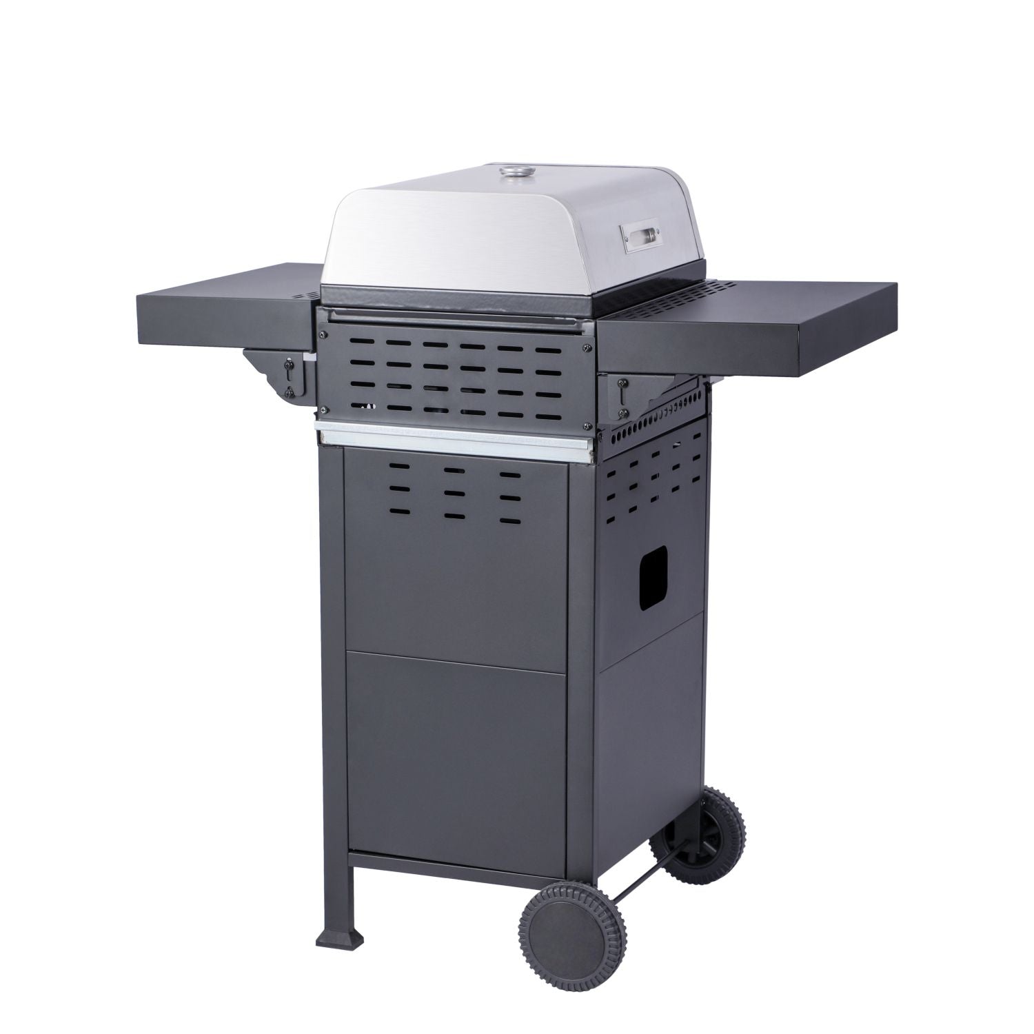2-Burner Propane Gas BBQ Grill, Pizza Box, 24600BTU Output With Wire Enamel Cooking Grids For Outdoor Barbecue, Foldable Side Table, Hanging Basket, Stainless Steel - Discount Msrp 