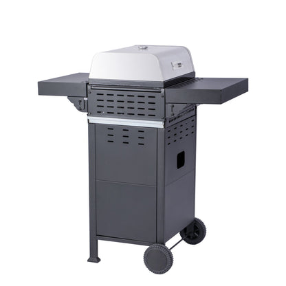 2-Burner Propane Gas BBQ Grill, Pizza Box, 24600BTU Output With Wire Enamel Cooking Grids For Outdoor Barbecue, Foldable Side Table, Hanging Basket, Stainless Steel - Discount Msrp 