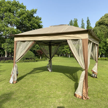 Outdoor 11x 11Ft Pop Up Gazebo Canopy With Removable Zipper Netting,2-Tier Soft Top Event Tent,Suitable For Patio Backyard Garden Camping Area,Coffee YJ - Discount Msrp 