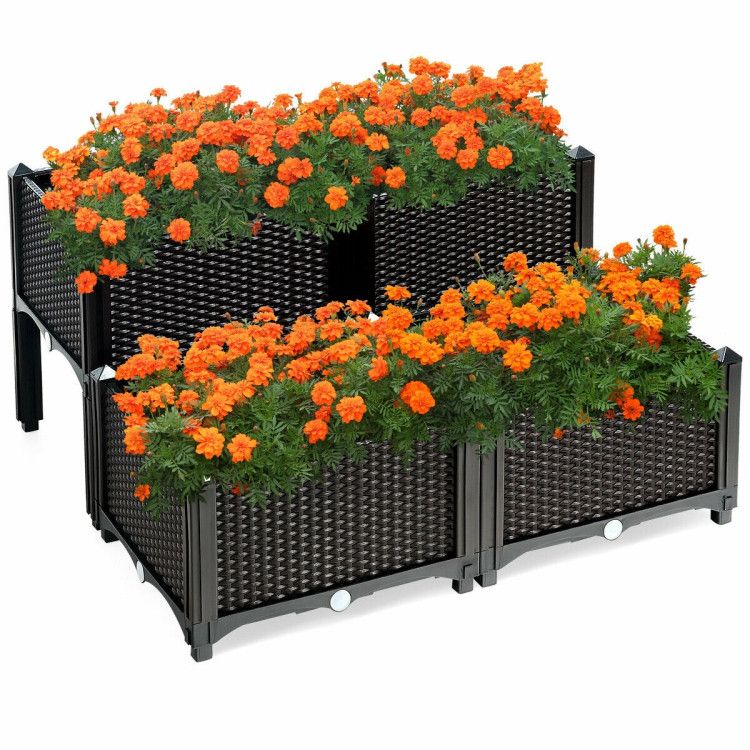 Set of 4 Elevated Flower Vegetable Herb Grow Planter Box - Discount Msrp 