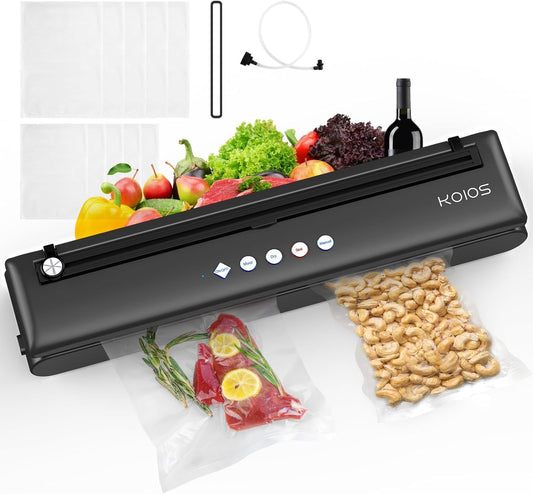 KOIOS Vacuum Sealer Machine, Automatic Food Sealer with Cutter, Dry & Moist Modes, Compact Design Powerful Suction Air Sealing System with 10 Sealing Bags & Air Suction Hose - Discount Msrp 